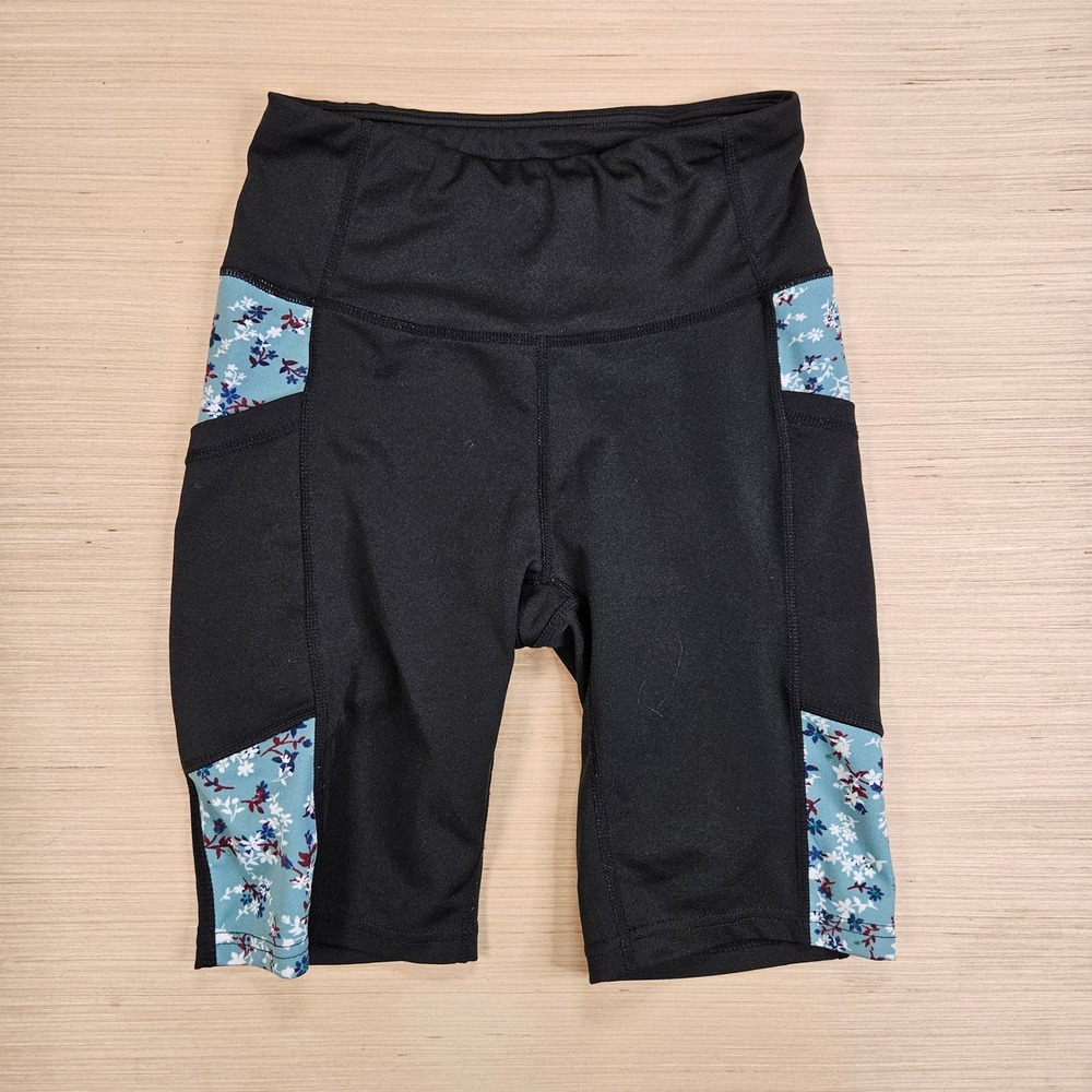 BSP Biker Shorts Women S Black Floral Activewear Yoga Gym Workout Compression‎